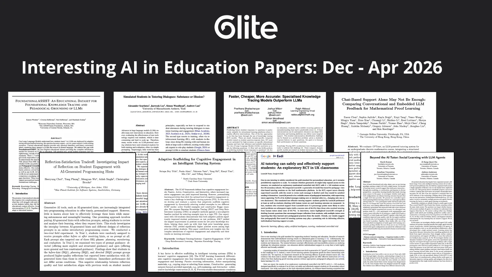 First-page excerpts of eight papers discussed at the April 2026 meetup.